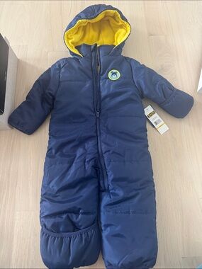 Infant Navy & Yellow Hooded One-Piece Snowsuit - Unbranded